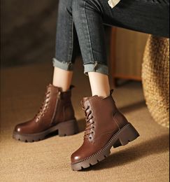 Cowhide thick soled Martin boots Women's new vintage half boots autumn and winter Light soft surface classic short boot lady fashion shoes