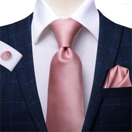 Bow Ties Hi-Tie Men's Tie Coral Solid Wedding For Men Gifts Luxury Silk Necktie Rose Pink Hanky Cufflinks Set Formal Dress