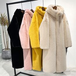 Womens Jackets Long Women Plus Size Loose Hooded Faux Rabbit Fur Coat Women Faux Fur Winter Coats 220926