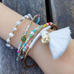 Charm Bracelets 2022 Spring Handmade Bracelet Sets White Simulated Pearl Beaded Colourful For Women Ocean Go To Beach Fashion Summer