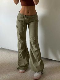 Women's Pants Capris Green Low Rise Wide Leg Pants Loose Solid Cargo Pants Women Casual Vintage Sweatpants Y2k Grunge Streetwear Capris Lady T220926