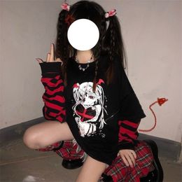 Women's Hoodies Sweatshirts Emo Style Women Streetwear Gothic Anime Sweatshirts Punk Long Sleeve 2000s Graphic Tees Y2k Fairy Grunge Goth Egirl Alt Clothes 220926