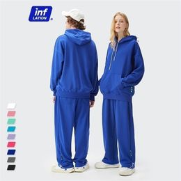 Men's Tracksuits INFLATION Couple Oversized Hoodies Set Unisex Candy Color Cotton Jogger Set Men Urban Streetwear Tracksuit Hip Hop Sweatpant Set 220926