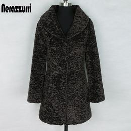 Womens Fur Faux Nerazzurri Winter Soft Fluffy Coat Women slim fit turndown collar long sleeve black teddy coat faux fur jacket 5xl 6xl 220927