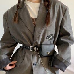 Belts Fashion Harajuku Women Punk Chain Belt Adjustable Black Single Eyelet Grommet Metal Buckle Leather Waistband Bag