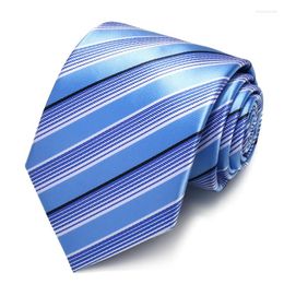 Bow Ties High Quality 2022 Designer Fashion Light Blue Striped 8cm For Men Necktie Work Business Formal Suit With Gift Box