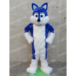 Christmas Long Fur Blue Husky Dog Mascot Costume Cartoon Character Outfit Suit Halloween Adults Size Birthday Party Outdoor Outfit Charitable activities