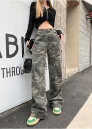 Calças femininas capris camuflagem calças nova primavera americana outono inverno hip hop solto perna larga macacão baggy reta camo namorado jeans para mulheres t220926