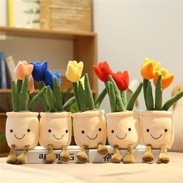 Plush Dolls Lifelike Tulip Succulent Plants Plush Stuffed Toys Soft Home Decor Doll Creative Potted Flowers Pillow for Kids Birthday Gift 220923