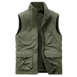 Men s Vests Fleece Jackets Vest WInter Hiking Fishing Work Sleeveless Warm Double Sided Wear Outdoor Waistcoat Multi pocket 220926