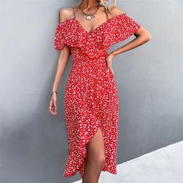 Casual Dresses Womens Short Puff Sleeve Elastic Square Neck Side Split Print Flowy Summer Midi Women S DressCasual