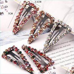 Hair Clips Barrettes Inlay Colour Crystal Clips Rhinestone Hairpin Girl Women Triangar Shape Fashion Versatile Hair Accessories New Dhfsm