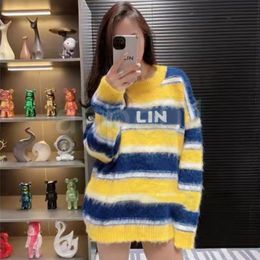 Womens Women Pullovers Sweater Ladies Elegant Striped Flannelette Knitted Sweater Round Neck Applique Jumper Size XS-L