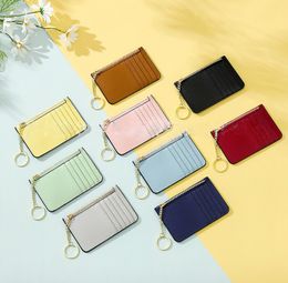 DHL50pcs Card Holder Women PU Plain Multifunctional Thin Business ID Short Wallet Keychain Mix Color