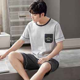 Men's Sleepwear Summer Full Cotton Short Sleeved Men's Pajamas Sets Male Pajama Set Letter Pajama For Men Sleepwear Suit Homewear Big Yards 4XL 220924