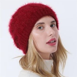 BeanieSkull Caps Fashion Acrylic Women Warm Skullies Beanie Hat Female Thick Soft Knitted Cap Mom Super Solid Winter Hat For Lady 220927