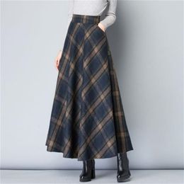 Skirts Mom High Waist Woollen plaid Skirts Autumn Winter Women's 3XL Wool Maxi Skirts Female Fashion Casual Long Streetwear 220924