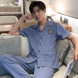 Men's Sleepwear Summer Cotton Short Sleeve Long Pants Pajama Sets Men Korean Loose Sleepwear Suit Pyjamas Male Lounge Homewear Home Clothes 220924