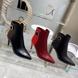 autumn winter heeled heel boots fashion sexy Belt buckle designer boot leather Alphabetic pointed women shoes lady Letter high heels size 35-40--41 us4-us11