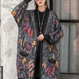 Womens Sweaters Vefadisa Women Long Sleeves Cardigan Sweater Loose Midlength Printing Age Reduction Knitting Coat Autumn Winter LHX1501 220923