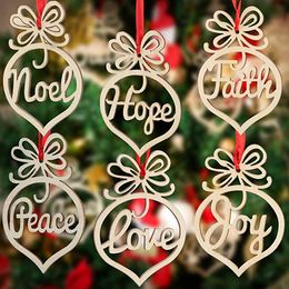 Christmas Wooden Tree Ornament Hanging tags Letter Wood Church Heart Bubble Pattern Hollow Pendant Merry Xmas Tree Decoration