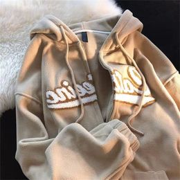 Women's Hoodies Sweatshirts Polar Fleece Hoodies Women Casual Embroidery Clothes for Teens Sweatshirts Vintage Pink Tops Retro Winter Women Hoodie 220926