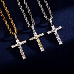 Hip Hop Large Size Jesus Cross Pendant Micro Set Zircon Necklace Gold Silver Plated Bling Jewelry Gift