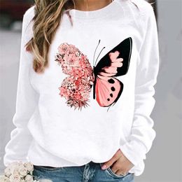 Women's Hoodies Sweatshirts Pullovers Flower Butterfly Lovely Womens Clothing Ladies Spring Autumn Winter Hoodies Woman Female O-neck Casual Sweatshirts 220926