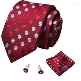 Bow Ties Fashion Classic Solid Plain Men Tie Pocket Square Cufflinks Set Red Yellow Green Silk Necktie Suit Wedding Business