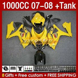 Fairings & Tank For SUZUKI GSXR 1000 CC K7 GSXR-1000 GSXR1000 07 08 Bodys 158No.50 1000CC GSX R1000 2007 2008 Bodywork GSX-R1000 2007-2008 Full Fairing Kit yellow stock