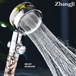 Bathroom Shower Heads ZhangJi Filteration Head with Propeller 360 Degree Rotating Water Saving SPA Anion Stone Spayer Accessories 220927