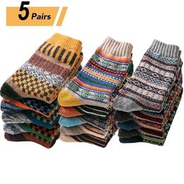 Men's Socks 10PCS 5Pairs Autumn Winter Men Thicken Warm Harajuku Retro Fashion Casual Wool High Quality Cotton Wholesale Snow Sock 220924