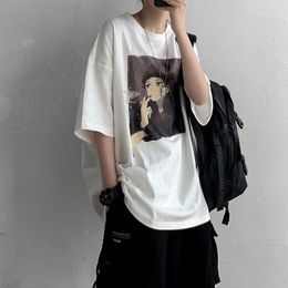 Men's T Shirts 2022 Fashion Anime Print Clothes Korean Couple T-Shirts Kpop Men Clothing Ulzzang Oversized Shirt Printed Short Sleeves Male