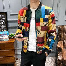 Men's Jackets Plus size M-5XL Vintage Jacket Men Floral Bomber Jacket Men Patchwork Lattice Long Sleeve Zipper Jackets Coat Men's Pilot Jacket T220926