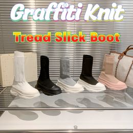 Designer Graffiti Knit Tread Slick Boot Moda donna calze stivali piattaforma Scarpe casual bianco argento nero rosa alto stivaletti al ginocchio scarpe da ginnastica da donna di lusso scarpe da ginnastica