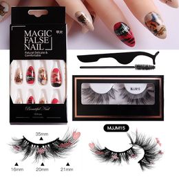 Curly Thick Halloween False Eyelashes and Fake Nail Set for Party Hand Made Reusable Multilayer 3D Mink Fake Lashes Extensions Makeup Easy to Wear