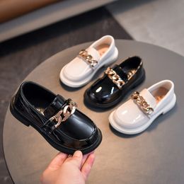 Sneakers Spring Autumn Kids Leather Shoes Black Loafers Boys Chain Slip on Girls Casual White Boat Shoe For Children 220928