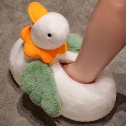 Slippers Cartoon Full Covered Duck Warm Winter Slides Soft Plush Doll Indoor Cute Animal Bedroom Shoes For Man Woman Home