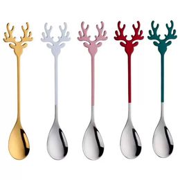 Creative Deer Head Stainless Steel Spoon Elk Coffee Spoon Household Kitchen Tableware Christmas Gift RRE14557
