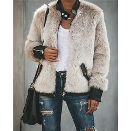 Women's Fur Faux Women Warm Teddy Bear Fleece Leather Patchwork Pocket Long Sleeve Slim Jacket Zip Up Oversize Outwear Coats 220927