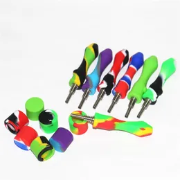 10mm Glass Silicone Nectar Smoking Water Pipes with Stainless Steel Tips Quartz Nails Concentrate Dab Straw Bong Dab Rig