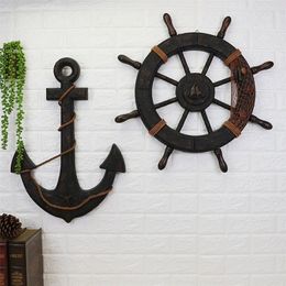 Decorative Objects Figurines Wood Mediterranean Ship Wooden rudder helm Anchor antique home decor wall decoration vintage room accessories 220928