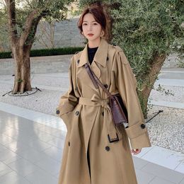 Trench Coats Real shot 2022 super long trench coat women to tall coat autumn women's high-end coat Y2209