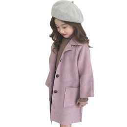 Coat Spring Autumn Wool Blends Jacket For Girl Korean Version Double Sided Synthesis Mid Length Casual Children's Clothing 220927
