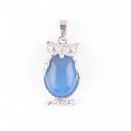 Natural Stone Blue Agates Tiny Owl Pendants Reiki Lucky Animal Cute Charm Jewelry For Women Man Gift N4671