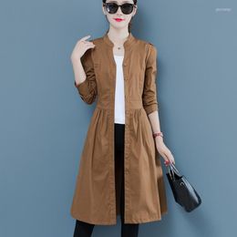 Women's Trench Coats Women's Khaki Blue Coat Women Stand Collar Slim Thin Casual Windbreaker Ladies Long Sleeve Woman Duster Spring