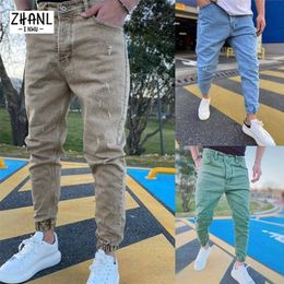 Mens Jeans Autumn Joggers Cargo Pants for Harajuku Cotton Scratched Biker Casual Denim Trousers Skinny Fit Sweatpants 220928