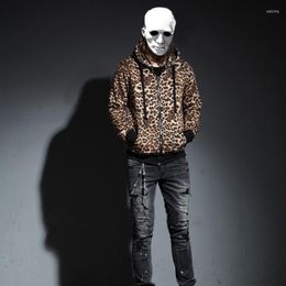 Men's Jackets Fashion Man Leopard Character Hooded Jacket Large-size Night Host Stage Suit Thickening Cashmere Winter Clothing