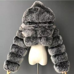 Pelliccia sintetica da donna di alta qualità Cappotti e giacche corte da donna Cappotto soffice da donna con giacca invernale con cappuccio Manteau Femme 220927