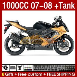 & Tank Fairings For SUZUKI GSXR-1000 K7 GSXR 1000 CC GSXR1000 2007 2008 Bodys 158No.73 1000CC GSX-R1000 2007-2008 Bodywork GSX R1000 07 08 Full Fairing Kit stock golden